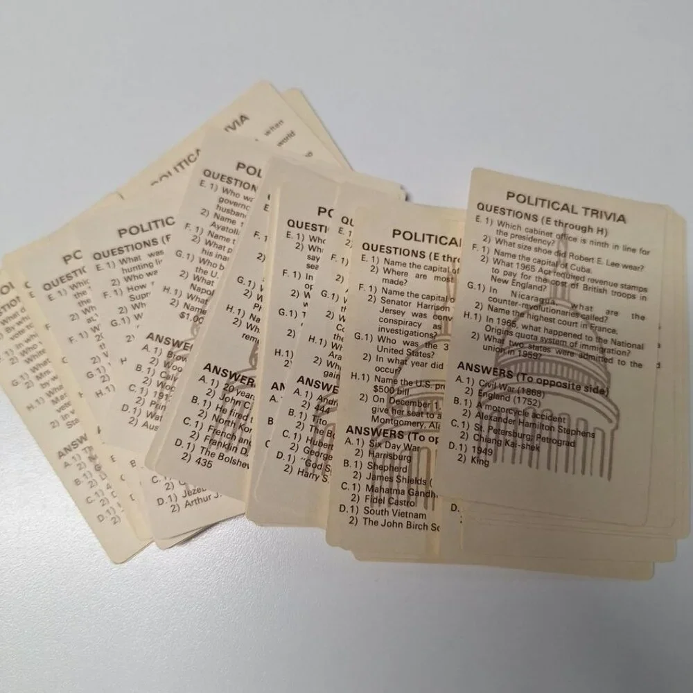 Hoyle Pocket Trivia Politics 1984 History Facts Quiz Travel‎ Flashcards Jeopardy